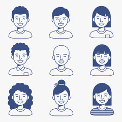 A collection of cartoon faces with different hairstyles and facial features.