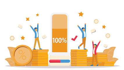 Diverse business team celebrating a significant financial investment with joy and excitement conveying success and growth in a vibrant vector illustration