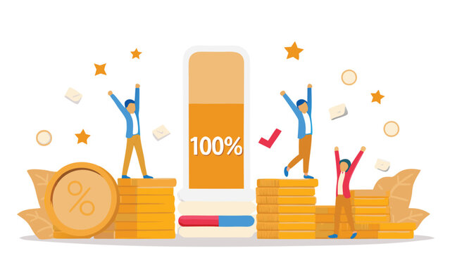 Diverse business team celebrating a significant financial investment with joy and excitement conveying success and growth in a vibrant vector illustration