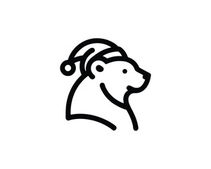 Polar bear wearing santa hat line