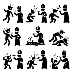 Priest/Bishop Performing Exorcism and Spiritual Battle Glyph Icons