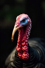 Close up of Wild Turkey s Head and Neck Feathers An extreme close up of a wild turkey s head and neck, focusing on the intricate texture and vibrant, iridescent colors of its individual feathers. The