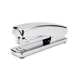 Shiny Metallic Silver Stapler Object Isolated on Black Background Clean Product Shot Studio Lighting Reflection