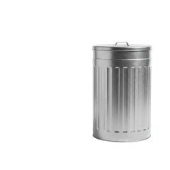 Shiny Metallic Trash Can With Lid Isolated On Black Background Studio Product Photography