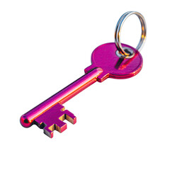 Shiny Pink Skeleton Key With Silver Keyring Isolated On Transparent Background