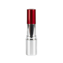 Shiny Red And Silver Lipstick Tube Open With Bullet Revealing Creamy Texture Isolated On Black Background Product Photography Studio Shot