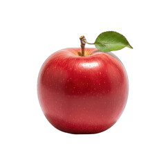 Shiny Red Apple with Green Leaf Stem Isolated on Black Background with Subtle Sparkle Effect Studio Lighting