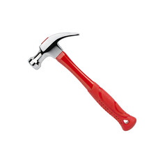 Shiny Red Hammer Tool with Silver Metal Head and Black Grip Isolated on a Clean White Background