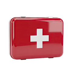 Shiny Red First Aid Kit with White Cross Symbol Isolated on Transparent Background Perfect for Medical and Emergency Concepts