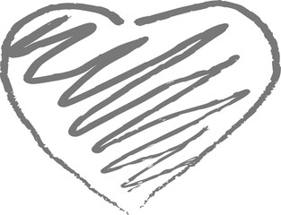 Heart shape hand-drawn in gray paint isolated on a transparent background. Heart outline with hatching inside. Abstract modern minimalist illustration, for holiday designs, packaging. PNG