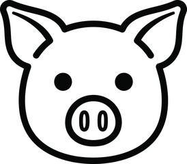Cute pig face icon in simple outline vector style