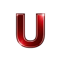 Shiny Red Letter U With Glossy Texture And Light Reflections Isolated On Black Background