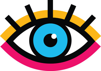 Colorful eye icon with bold lines in modern abstract vector design