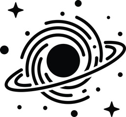 Space planet with rings and stars in bold black vector illustration