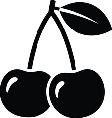 Cherry fruit silhouette with leaf in simple bold vector style