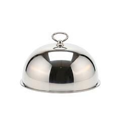 Shiny Silver Cloche Food Cover with Ring Handle Isolated on Black Background Culinary Presentation Service Dish Cover
