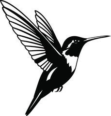 Flying hummingbird silhouette with spread wings in elegant vector style