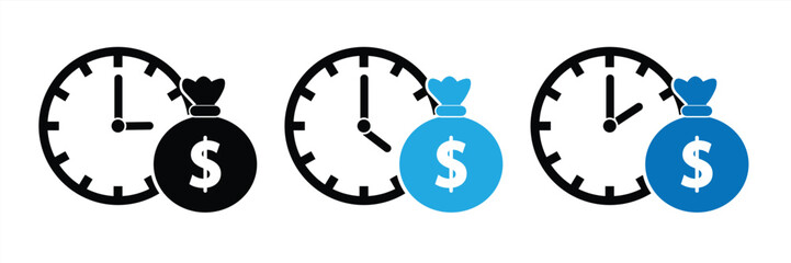 Time is money icon set. Clock with dollar sign. Vector illustration.