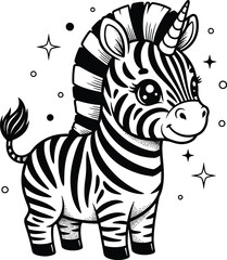 Cute Zebra Unicorn Cartoon Vector Illustration