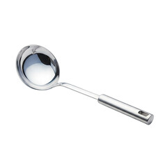 Shiny Silver Soup Ladle With Handle Isolated On Transparent Background Reflecting Light