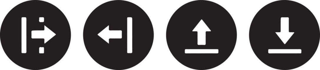Set of four black circular icons with white arrows indicating direction right, left, up, and down