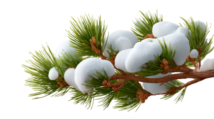 Isolate transparent with pine branch with snow  pine branch with snow for winter design, pine branch with snow high-detail product render for holiday projects on PNG die-cut for advertising 