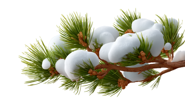 Isolate transparent with pine branch with snow  pine branch with snow for winter design, pine branch with snow high-detail product render for holiday projects on PNG die-cut for advertising 
