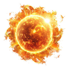 Bright and radiant sun with a fiery glow and energy burst