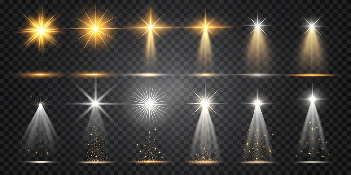 Sunlight effect with radial glow and shimmer aura on transparent background flare lens magic sparkle energy hot sun ray abstract power burst gold aura vector design motion

