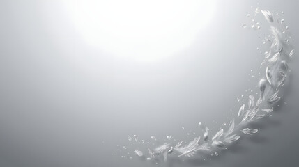 Elegant Feather and Water Droplet Arrangement on Soft Gray Background, Minimalist Design, Purity and Serenity Concept, Ideal for Backgrounds
