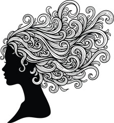 Woman Silhouette with Decorative Hair Vector Illustration