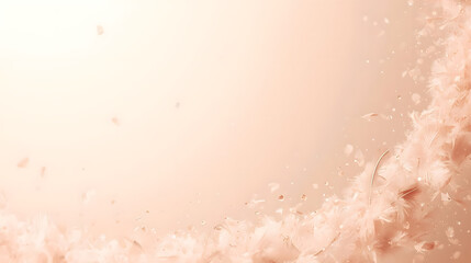 Delicate Peach Feather Abstract Background, Soft Plumes and Glittering Particles, Dreamy Romantic Design Element for Weddings and Beauty Products