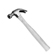 Vintage halftone hammer illustration in monochrome engraving style. Ideal for construction, carpentry, DIY projects, workshop identity, and tool-themed design.