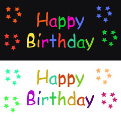 Colorful happy birthday typography elements with playful decorative star and festive accents perfect for greeting cards, invitations, party banners, posters and celebration design projects.