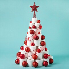 Diy toilet paper roll christmas tree decoration with red ornaments and star topper