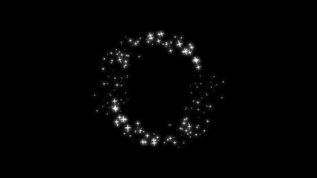 Glittering star trails with shimmering circle sparkles flow across on black background, mixing twinkle magic dust, white glitter sparkles, glowing pixie dust bursts, sparkling Christmas stars.