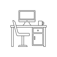 Office Desk Icon Illustration On Isolated Background.	