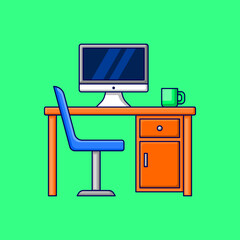 Office Desk Icon Illustration On Isolated Background.	