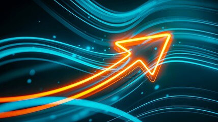 Glowing neon arrow with dynamic light trails
