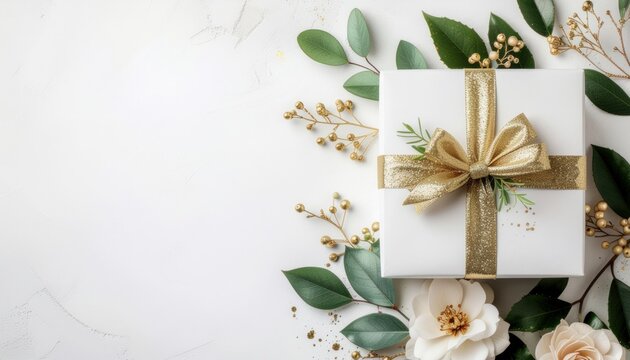 Celebration gift box arrangement home decor styled flat lay elegant environment aesthetic viewpoint special occasion concept for memorable moments