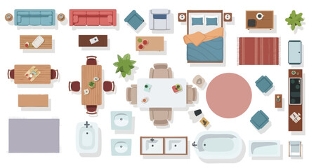 floorplan vector elements a top view collection of essential household furniture and fixtures for modern interior design blueprints.