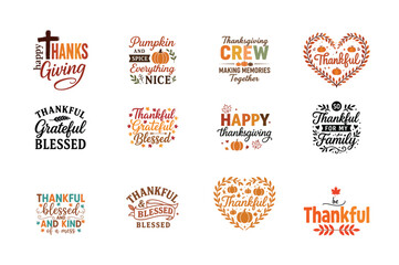 Thanksgiving Quote Bundle | Thankful Grateful Blessed Autumn Lettering Designs