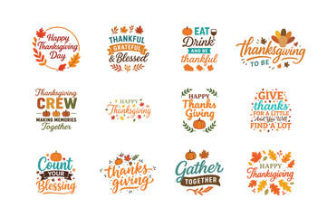 Thanksgiving Quotes Bundle | Fall Lettering, Grateful Thankful Blessed, Autumn Typography Designs