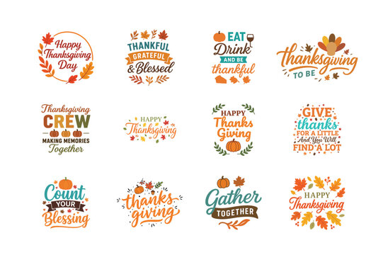 Thanksgiving Quotes Bundle | Fall Lettering, Grateful Thankful Blessed, Autumn Typography Designs