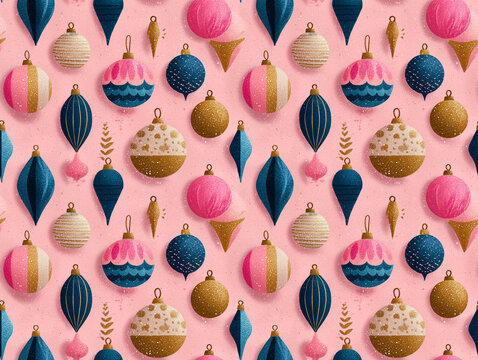 Playful Textured Christmas Ornaments Seamless Pattern Background Design with Modern Festive Holiday Decorations for Winter Celebrations