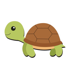 Cartoon turtle with a brown shell and green body, smiling and looking to the left.