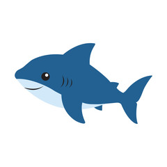 A cute, cartoonish illustration of a friendly blue shark swimming with a slight smile.