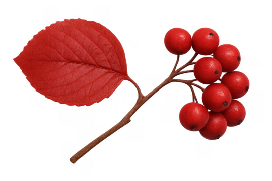 Autumnal red leaf and berry sprig cutout, showcasing vibrant fall foliage and natural element