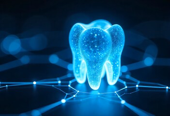 A futuristic digital tooth concept showcasing dental technology, innovative diagnostics, modern imaging solutions, healthcare advancements, oral care systems, hygiene improvements, and AI-powered.
