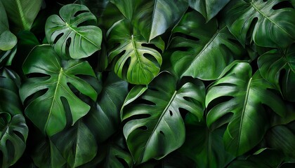 lush green monstera leaves background for nature and indoor decor